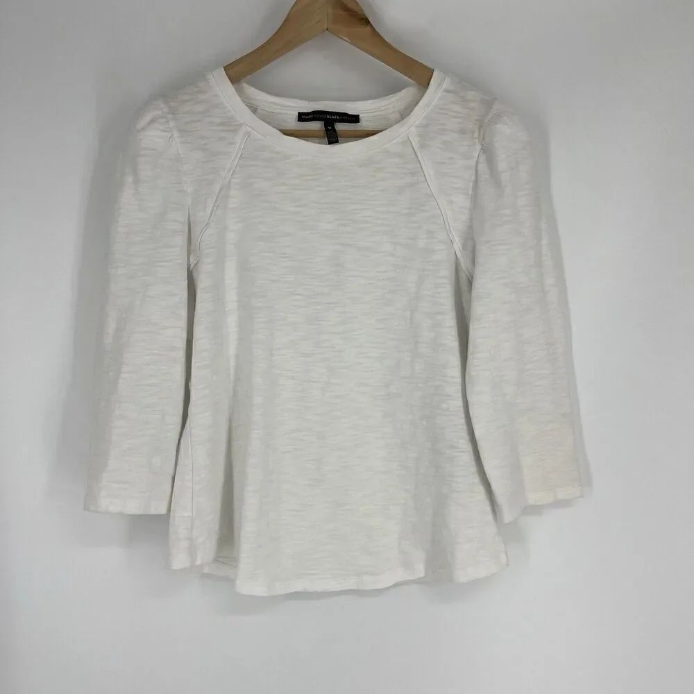 WHBM White House Black Market T Shirt Size Medium White Puff Sleeve Top Knit Tee
